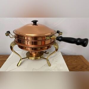 VTG Copper & Brass Complete 5 Piece Buffet Set Dish Set w/ Wooden Handles